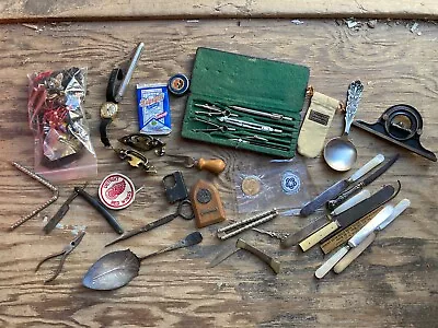 Antique Vintage Junk Drawer Lot Tools Pocket Knives Jewelry Watch Collectibles • $7.50