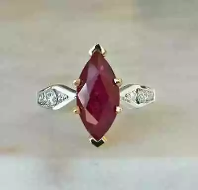 2CT Marquise Cut Lab-Created Red Ruby Engagement Ring 14K Two-Tone Gold Finish • $89.98