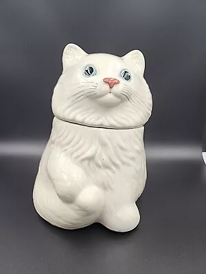 Metlox Pottery White Cat Kitten W Long Tail Blue Eyes Cookie Jar California USA  • $55.41