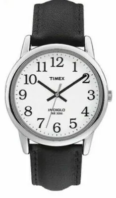 Timex T20501 Men's Easy Reader Black Leather Watch Indiglo 35MM Case • $33.60