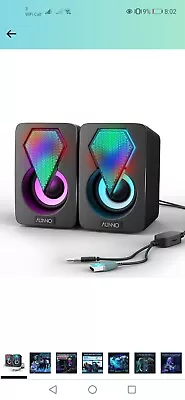 AUNNO PC Speakers USB Powered Computer Speakers With Muti RGB Light Mini... • £11.99