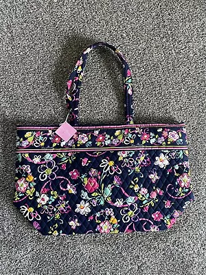 NWT Vera Bradley Grand Tote Ribbons Floral Design Navy Breast Cancer • $56.99