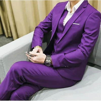 $107.91 • Buy Mens 3PCS One Button Wedding Dress Korean Suit Slim Fit Formal Work Tuxedo Vest
