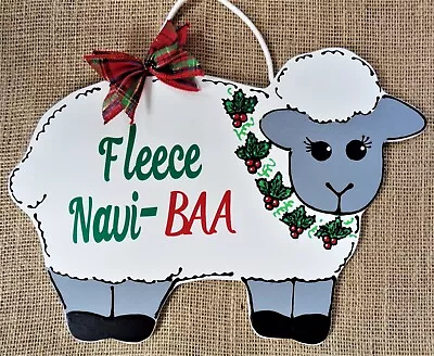 Fleece Navi-BAA Sheep Ewe Lamb CHRISTMAS SIGN Wall Art Door Hanger Plaque Decor • $13