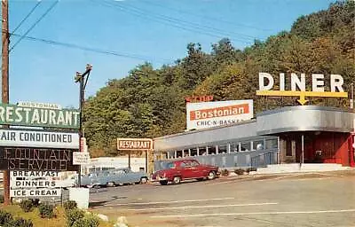 MERIDEN CT BOSTONIAN DINER CARS SIGNS CHROME ADV PC DEXTER PUB C 1950's   • $12