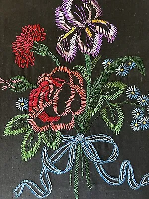 Vintage Flower Bouquet Hand  Embroidered Picture  Ready To Frame Brilliant Color • $25.99