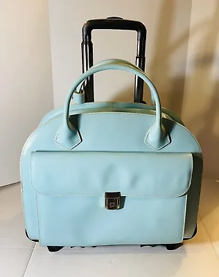 McKlein USA Glen Ellyn Turquoise Leather Patented 2 In 1 Detachable Wheeled Case • $180.99