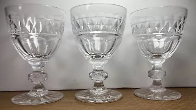 3 Val St Lambert Charles Cut Fine Crystal Wine Glasses Excellent Condition • £74.99