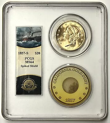 1857-S $20 Liberty Gold Double Eagle PCGS MS64 SS Central America Shipwreck PQ! • $10490.33