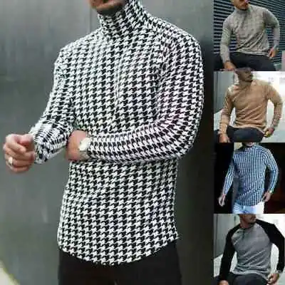 Mens Winter Warm Turtle Neck Striped Jumper Pullover Men Plus Size Slim Sweater • $18.03