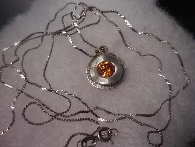 $36 • Buy 925 Sterling Silver Citrine Stone Pendant Necklace Vintage Jewelry Chain 30 In