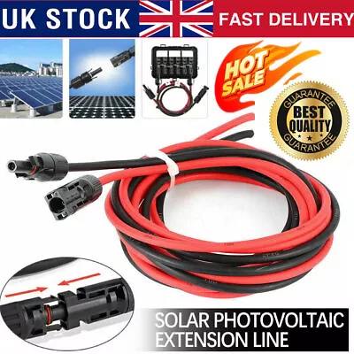 1 Pair Solar Panel Extension Cable Wire Black & Red 12/10 AWG Connector • £1.99