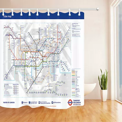 London City Subway Map Shower Curtain Waterproof Fabric Bathroom Decor W/ Hooks • £23.40
