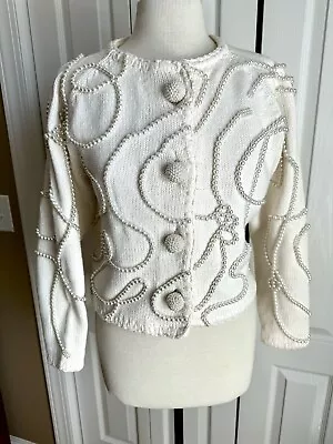 Vintage MICHAEL SIMON New York 80’s Ivory Pearl Embellished M Sweater Perfect • $35