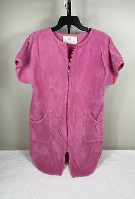 Vintage STAN HERMAN Pink Size M Chenille Short Robe Full Zip House Dress • $30