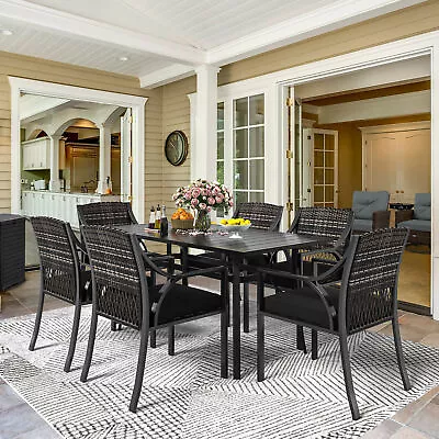 7 Piece Patio Dining Set Outdoor Furniture Set Metal Black Table Set • $499.79