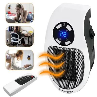 500W Mini Electric Heater Wall Plug Portable Ceramic Fan Timer Remote Control • $16