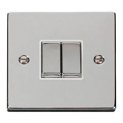 £10.80 • Buy Click Deco 10 Amp 2 Gang 2 Way Plate Light Switch Polished Chrome White Insert