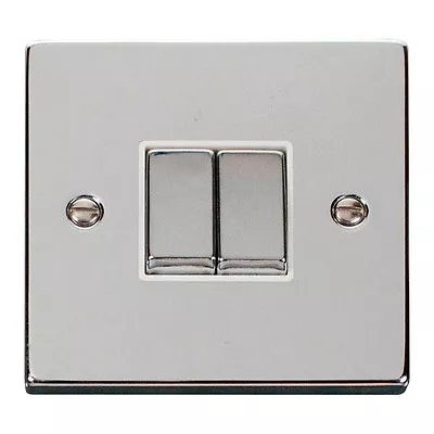 £10.80 • Buy Click Deco 10 Amp 2 Gang 2 Way Plate Light Switch Polished Chrome White Insert
