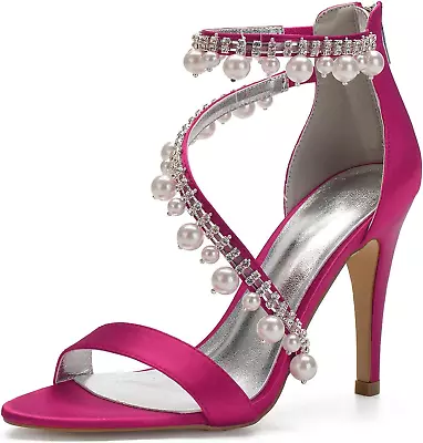 Women's High Heel Sandals Open Toe Ankle Strap Satin Crystal Wedding Shoes...  • £111.84