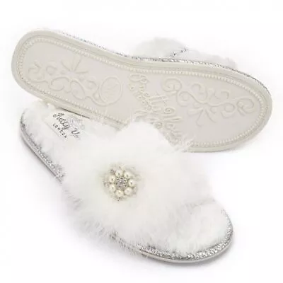 Pretty You Odette White Slip On Bridal Wedding Slippers • £22.49