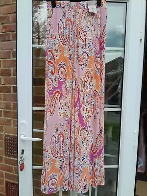 Tu Bnwt 10 Long Retro Plisse Wide Leg Trousers Paisley Abstract • £8.99