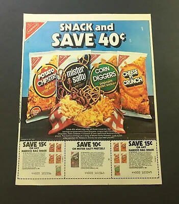 VTG 1982 Nabisco Potato Chips Snack Bag & Mister Salty Pretzels Print Ad Coupon • $19.95