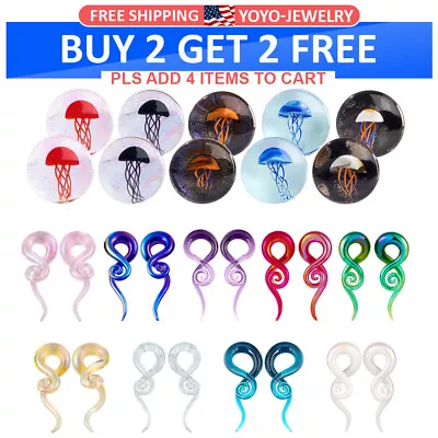 2pcs Pyrex Glass Ear Gauges Spiral Twist Taper Jellyfish Ear Plugs Flesh Tunnels • $10.90