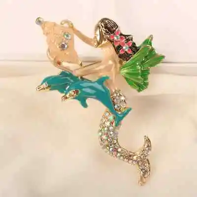 2024 Charming Mermaid Brooches For Women Enamel Rhinestone Jewelry Vintage Pin • $6.92