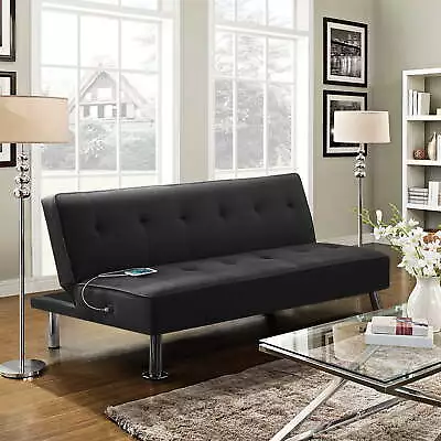  Modern Fabric Convertible Futon With USB Black • $217.32