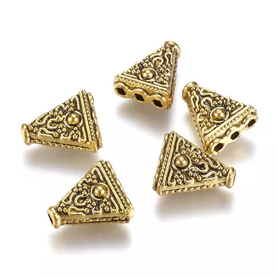 10PC Tibetan Alloy Triangle Metal Beads 1/3 Hole Carved Loose Spacer Gold 16.5mm • $8.56