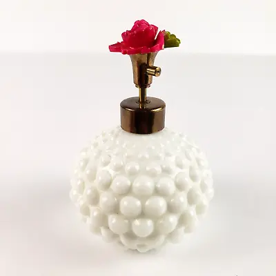 Vtg An Irice Import Red Lucite Flower Top Perfume Bottle Scent Hobnail Atomizer • $20.87