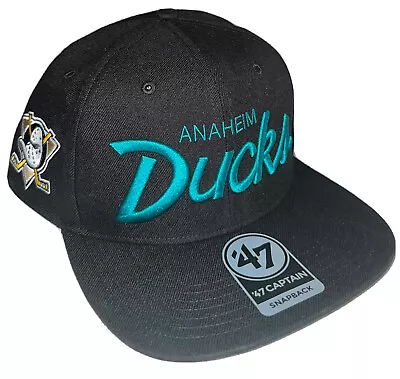 47 Brand Anaheim Ducks Crosstown Script Snapback Hat Black New Vintage • $19.99