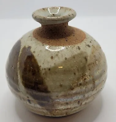 Vintage Stoneware Studio Art Pottery Mid Century Vase Brown Speckled Signed • $35.99