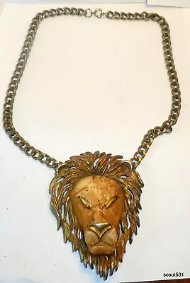 Vintage Luca Razza Large Lion Medallion Original Faux Thick Gold Chain Necklace • $45