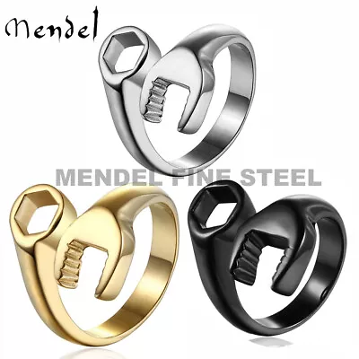 MENDEL Mens Biker Gold Plated Wrench Ring Men Stainless Steel Size Size 7 8 9-15 • $9.99