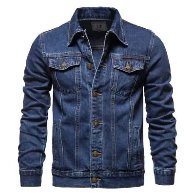 2023 Men Solid Lapel Denim Jackets Fashion Motorcycle Jeans Jacket Slim Fit Coat • $35.99