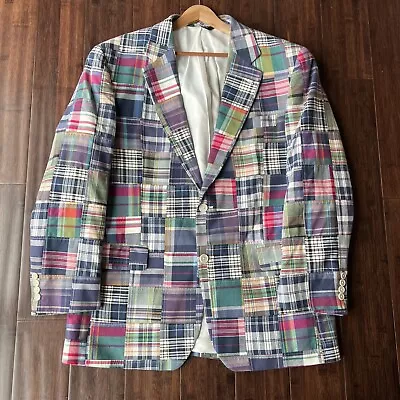 VTG Jos A Bank Sport Coat Mens 43R Patchwork Madras Plaid  Blazer Jacket Cotton • $75