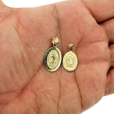 Real 10K Yellow Gold Oval Saint Christopher Charm Pendant Men Women - 2 Sizes • $119.99