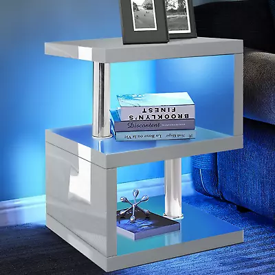 Small Side Table With Storage LED High Gloss Sofa End Coffee Table Living Room • £39.89