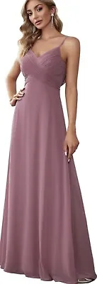 Women's Spaghetti Straps V-Neck A-Line Sleeveless Chiffon Bridesmaid Dress UK 18 • £32.99