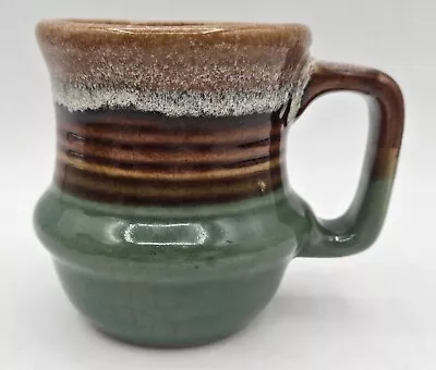 Vintage Brown & Green Striped Drip Glaze Stoneware Ceramic Coffee Mug • $5.99