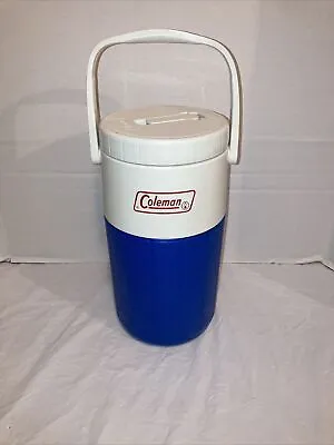 Vintage Coleman Polylite 1/2 Gallon Water Cooler Jug #5590 Blue/White • $20
