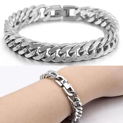 Stainless Steel Link Chain 8MM Men's Jewelry Miami Cuban Bracelet  Boys Gift • $10.69