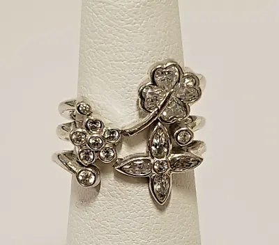 $49.95 • Buy Jose Hess Multi Shank Sterling Silver CZ Clover Flower Floral Ring Size 4.5