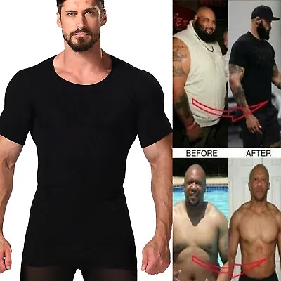 Men Slimming Body Shaper Posture Corrector Vest Abdomen Compression Tops T-Shirt • $8.26
