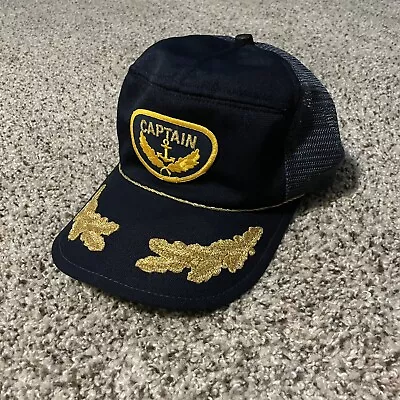 Vintage Captain Mesh SnapBack Hat Trucker Cap Blue Gold Embroidered And Rope • $16.99