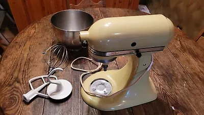 Vintage 1970s Hobart KitchenAid K45 Stand Mixer Pale Yellow W/ Accessories • $79