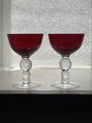 Set Of 2 Morgantown #7643 Golf Ball Ruby Liquor Cocktail Glasses 4-1/8” • $15