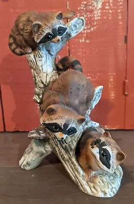 Vintage Porcelain Baby Raccoons In Tree Figurine Statue Homco Made In Mexico   • $17